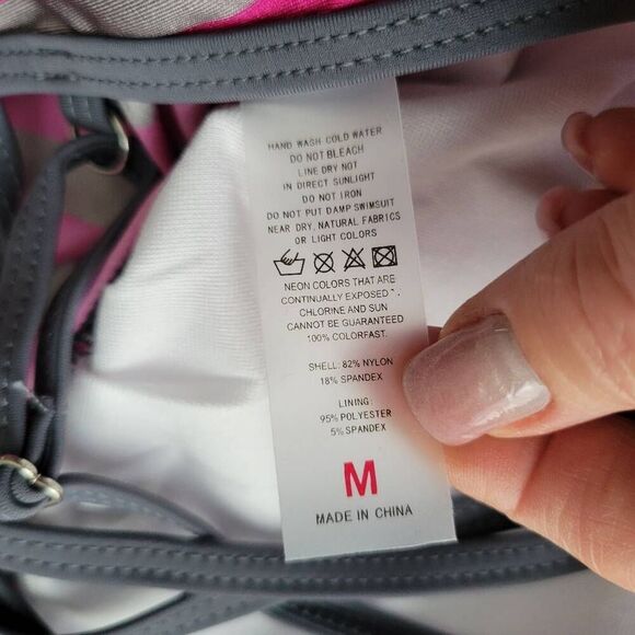 Tankini Bikini Pink Stripe Criss Cross Two Piece Bathing Swim Suit - Picture 8 of 9